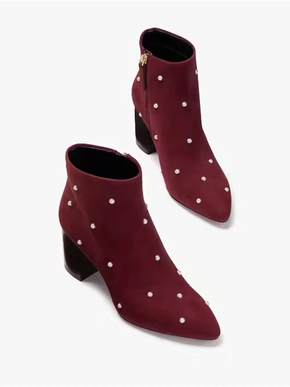 Like New Kate Spade Burgundy Pearl-Embellished Suede Ankle Boots Booties Size 6
